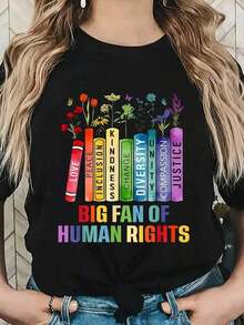 Camiseta nueva. Camiseta estampada de manga corta, cómoda y versátil. El diseño holgado de cuello redondo es perfecto para la oficina, la escuela, salidas de fin de semana o viajes. Se integra fácilmente en la vida diaria, aportando una sensación de frescura y ligereza. - Negro - Ver 6