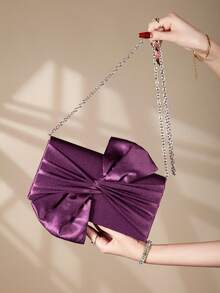 Satin Butterfly Shaped Clutch Bag, Suitable For Balls And Formal Occasions - Purple - View 4