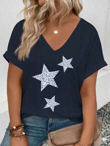 Selamara Camiseta casual versátil de talla grande con diseño de encaje y parches, nueva llegada para primavera/verano para mujeres - Multicolor - Ver 1