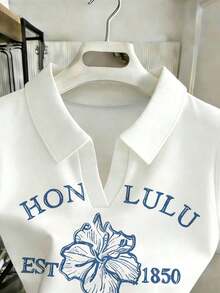 Camiseta de polo de manga corta con cuello de polo y bordado de unicornio, de estilo casual de verano para mujer - Multicolor 4 - Ver 3