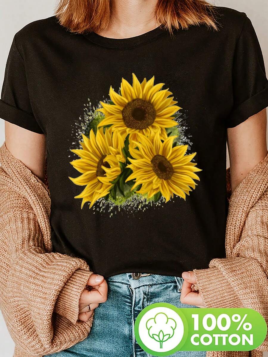 Camiseta Semi-Transparente para Mujer con Estampado - Top Suave y Transpirable con Frase Positiva, Manga Corta y Cuello Redondo, Blusa Casual para Looks de Primavera y Verano - Negro - Ver 1