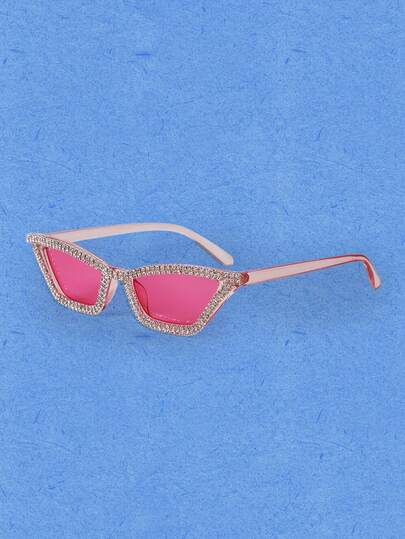 Popjeli 1 Pair Women's Rhinestone & Crystal Decor Pink Frame Y2K Luxury Party Fashion Glasses, Cute Cat Eye Style Suitable For Beach, Theme Party, Wedding (Comes With Cleaning Cloth) Y2KFest MusicFest For Summer Beach Vacation,Outdoor,Travel Shades Rhinestone Decor Party Style Cat Eye Frame For Music Festival Preppy Style For Back To School