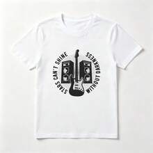 Guitarra Eléctrica Playera de Algodón Blanca Estilo Rock - Blanco - Ver 1