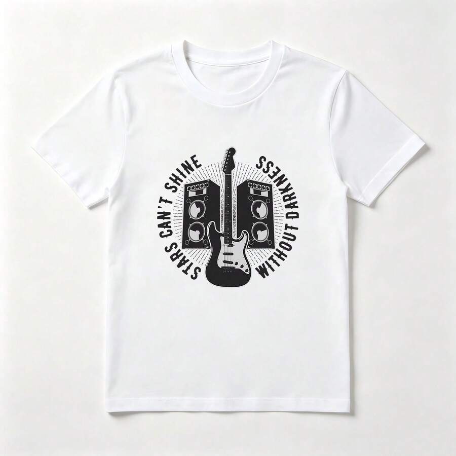 Guitarra Eléctrica Playera de Algodón Blanca Estilo Rock - Blanco - Ver 1