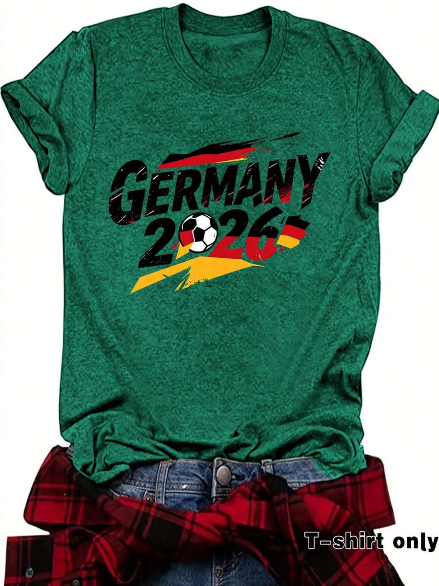 Sitio web independiente de camisetas de verano transfronterizas europeas y americanas, EE.UU., Canadá, México, Camisetas de manga corta con cuello redondo para la Copa del Mundo, camisetas de mujer de . - verde trigo - Ver 1