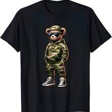 Camo Hip Hop oso de peluche Cool Rapper Streetwear camiseta gráfica - Negro - Ver 1