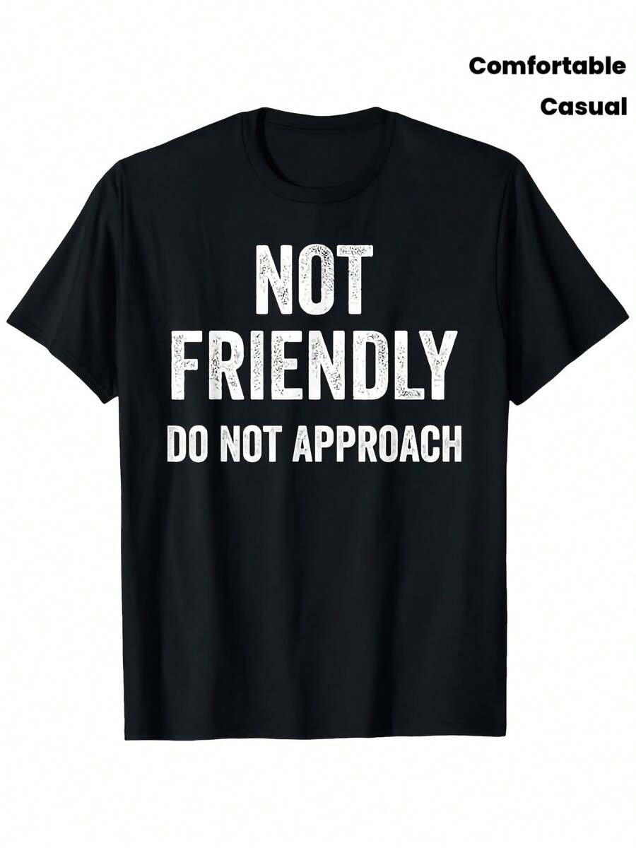 Women's Printed T-Shirt - Casual Short Sleeve Crew Neck T-Shirt In Black With Distressed Design NOT FRIENDLY, KEEP OUT - Relaxed Fit For All Seasons, Perfect For Everyday Wear And Holiday Outfits (Machine Washable). - 白色 - 查看 1