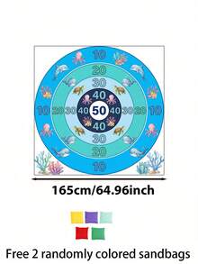 200厘米海洋动物（章鱼、海豚、珊瑚）印花投掷游戏套装，包含2个沙包，色彩鲜艳的海洋主题涤纶计分环设计便携式游戏垫，无需电源，易于安装，适合户外庭院，可用于居家度假、城市广场野餐、旅行娱乐和后院游戏。 - 淺藍色 - 查看 8