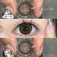 MILLCREEK 1副/2片 14.5mm 棕色一次性水凝胶隐形眼镜，在欧美很受欢迎，适合万圣节、情人节和约会等场合。 - 摩卡棕 - 查看 5