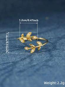 1pc Elegant Leaf-Shaped Cubic Zirconia Ring, Suitable For Teenage Girls As Birthday Gift, Party Accessory Or Daily Decoration - Gold - View 5