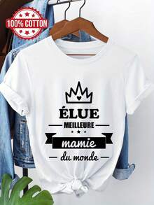 Camiseta ligera, transpirable y holgada para mujer con diseño clásico de corona y estampado "Mejor Abuela". Camiseta de algodón puro con cuello redondo para mujer, ideal para el verano. Top casual de manga corta con estilo único para uso diario. Corte holgado, transpirable y suave. Atuendo perfecto para vacaciones y días de descanso. Ideal para combinar en conjuntos de primavera y otoño. - Blanco - Ver 11