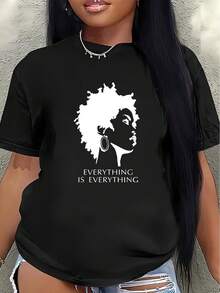 This Short-Sleeved Polyester T-Shirt, Decorated With African Feminine Motifs And The Slogan "Everything Is OK," Is Lightweight And Durable, Suitable For Casual Wear At Home, Restaurants, Or Offices. Women's Blouses > Clothing - 黑色 - 查看 6