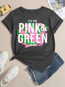 This Is My Women's Casual 100% Cotton Crew Neck T-Shirt In Pink And Green-A Stylish And Versatile Date Gift! It's Lightweight, Breathable, And Flattering For All Body Types, Effortlessly Creating A Modern Look. 180g 100% Cotton. - 黑色 - 查看 11