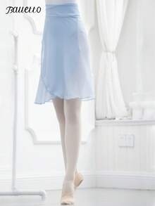 balletto 雪紡中長芭蕾舞裙 女款一體式繫腰純色舞蹈表演裙 練習裙 運動款 秋季 - 淺藍色 - 查看 1