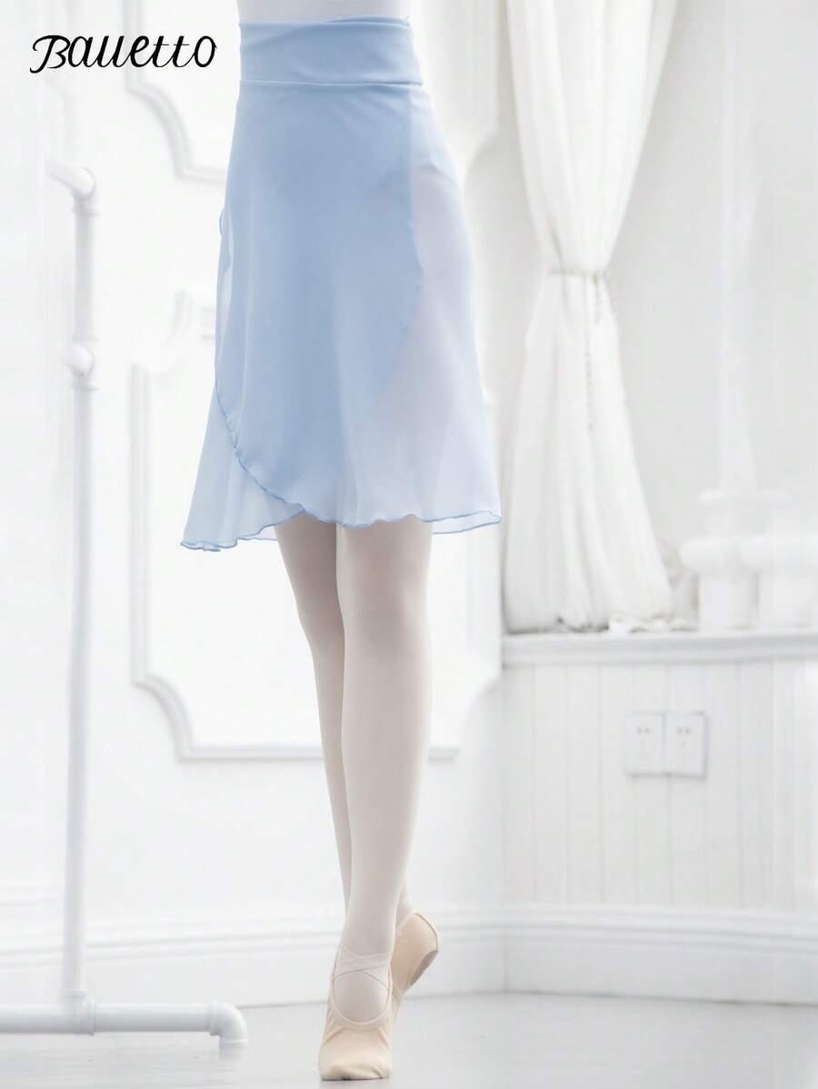 balletto 雪紡中長芭蕾舞裙 女款一體式繫腰純色舞蹈表演裙 練習裙 運動款 秋季 - 淺藍色 - 查看 1