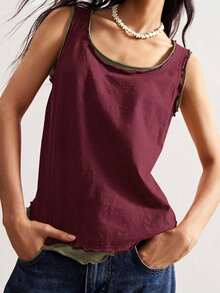 Parte superior sin mangas de punto y parche casual para mujer - Rojo - Ver 3