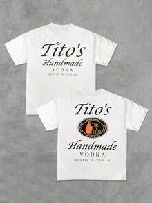 Camiseta negra inspirada en la marca "Tito's Handmade Vodka" - Con tipografía y logotipo de "Tito's Handmade Vodka" en la parte delantera y trasera!Camiseta 100% Algodón 220g con Estampado a Doble Cara |   Diseño exquisito |   Suelto y cómodo |   Fácil de combinar | - Blanco - Ver 7