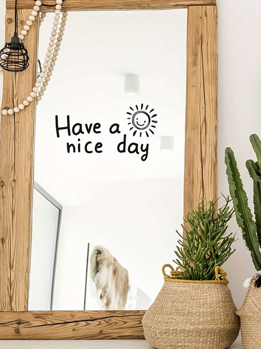 1 miếng dán gương tiếng Anh "Chúc bạn một ngày tốt lành" - Hình dán PVC chống thấm nước dùng để trang trí nhà cửa, dễ dàng dán lên kính và các bề mặt nhẵn, thiết kế hình mặt trời vui tươi, thích hợp để trang trí phòng ngủ hoặc phòng tắm. - D - Xem 1