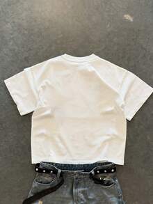 Kaos Pria Lengan Pendek Musim Panas dengan Cetakan Huruf dan Lubang Berongga, Kerah Bulat, Longgar - Putih - View 2