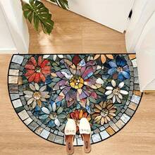 1pc Bohemian Mandala Welcome Mat - Colorful Stone Floral Pattern Doormat, Velvet Material, Soft Entrance Rug, Suitable For Entryway, Bathroom, Kitchen, Hallway, Garden - Washable & Foldable, Home Decor Carpet, Holiday Decoration - Multicolor - View 2
