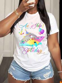 Aw Ship It's My Birthday Trip Women's Cruise T-Shirt, Summer Holiday Party Tee, Funny Birthday Gift For Travel Lovers, 220g - Urban Vintage Style, Unisex Loose Cotton Short Sleeve Crew Neck T-Shirt, 100% Pure Cotton. - 白色 - 查看 3