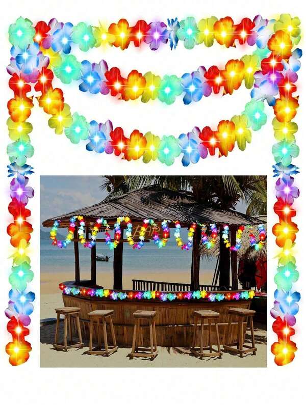 1/2/3/6m Hawaiian Lei Garland Decoration, Colorful Flower Ribbon, Suitable For Party, Hawaiian Theme Party Decoration, Holiday Wedding Beach Birthday Decoration Party Supplies Lei Headband, Photo Props And Home Decor