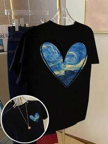 Fashion Printed T-Shirts For Women, Oversized Streetwear Tops, Comfortable And Stylish All-Match Summer Tees. Women's T-Shirt. Van Gogh Starry Night Women's T-Shirt - Short Sleeve Crew Neck T-Shirt With Iconic Art Print, Relaxed Fit And Machine Washable - Inspired By Van Gogh For Spring, Summer And Year-Round Wear (Art Lover Clothing). Domestic Shipping. - 黑色 - 查看 6