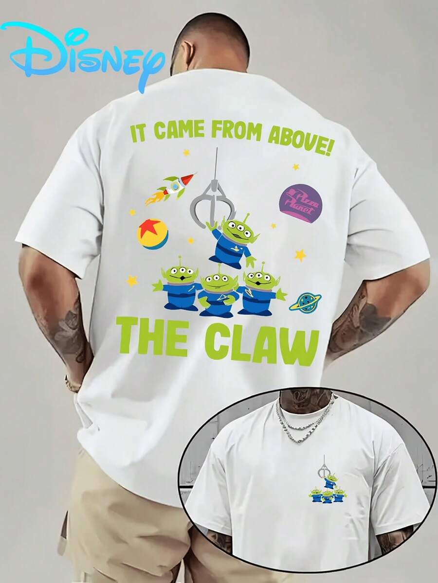 (Disney Licensed)Disney Toy Story Aliens Men's Oversized Graphic T-Shirt, "The Claw" Pizza Planet Alien Group Print Crew Neck Short Sleeve Casual Streetwear Tee, Retro Toy Story Cotton Blend Summer Top, Mens Clothes, Men, Ropa De Hombre, Summer Clothes, Men Shirts, Graphic Tees, Disney Outfits Men, Graphic Tees, Camisetas Para Hombre, Camisas Para Hombre, Summer Outfits For Men, Father's Day Gift, Perfect Gift For Family And Friends, Which Are Necessary For Birthday Parties, Disney Shirts, Mens Clothes, Summer Clothes, Officially Licensed Disney T-Shirts, Disney Men's And Women's Spring/Summer Fashion Casual Short-Sleeve T-Shirts - 白色 - 查看 1