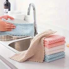 10/20pcs Of Double-Sided Dishwashing Cloths, Ideal For Kitchen Cleaning, Featuring A Non-Shedding Plaid Design, Effective As A Stain Remover Scouring Pad, Assorted Styles Available. - 混色鳳梨格抹布10條 - 查看 5
