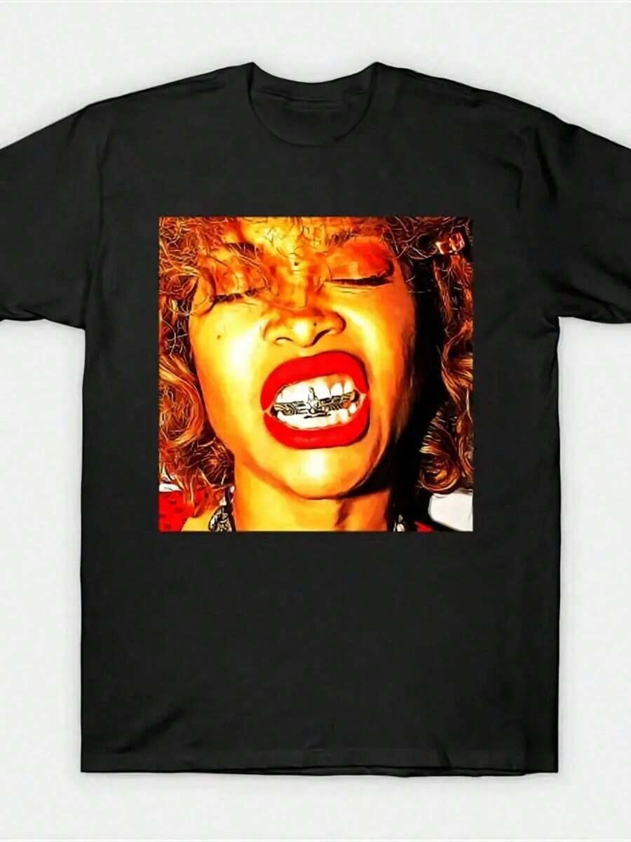 1 Erykah Badu T-Shirt, Women's Printed T-Shirt, 100% Cotton, Retro Short Sleeve T-Shirt For Women, Round Neck, Casual, For Outdoor Activities, Daily Wear In Four Seasons, Holiday Gifts, Soft. - 黑色 - 查看 1