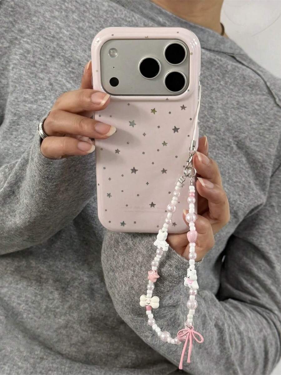 ANNACASE Soft Girl Style Light Pink Star Hanging Chain Phone Case Compatible With IPhone 17 Pro Max, Apple 17 New 15 Pro, Soft 16 Pro Max Shockproof Protective Cover For 14, 16 - Pink - View 1
