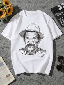 Unisex White Plus Size T-Shirt, Made Of 100% Pure Cotton, Weighing 7.76 Ounces, Features A Striking "For Men Who Are Angry" Print, Suitable For Everyday Casual Wear With Shoes, Showing Individuality, And Is Also A Perfect Gift For Couples, With Vintage Elements, Plus Size. - 白色 - 查看 1