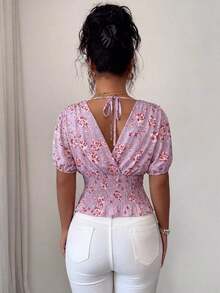 Blusa sexy con mangas de murciélago plisadas y ajustadas - Púrpura malva - Ver 2