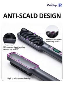 PinkSings Straightening Brush, Built-In Comb Straightening Iron, 4 Temperature Settings And LED Display, Anti-Scald Safety Auto Shut-Off, Perfect For Fine Hair, Excellent Gift Choice - Grey - View 11