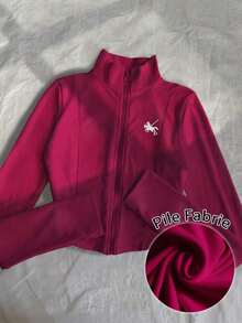 Chaqueta ligera con estampado de polo para mujer, abrigo casual de calle deportivo con cremallera, ajuste delgado de manga larga, otoño - Burdeos - Ver 8