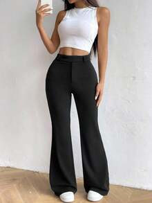 Pantalones casuales de unicolor para mujer - Negro - Ver 5