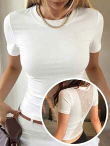 Camiseta de manga corta minimalista de unicolor para mujer, uso casual de todos los días en verano - Blanco 10 - Ver 5