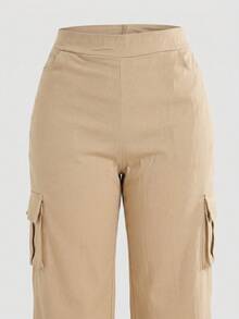 Wide Leg Plus Size Winter High Waist New Release Cold Autumn Elegant Palazzo Pants With Side Pockets Cargo Butt Lifting Premium Tailoring Sizes 46 To 56 - 米色 - View 4