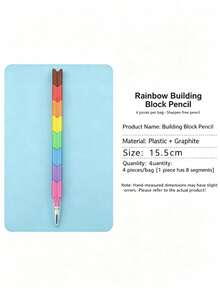 Fun Rainbow-Colored Interlocking Pencil Set, 4 Boxes Containing Pencils Without Points That Can Be Stacked, 15.5 Cm Multi-Colored Pencils, Back-To-School Stationery Gift, Suitable For Children. - A - View 11