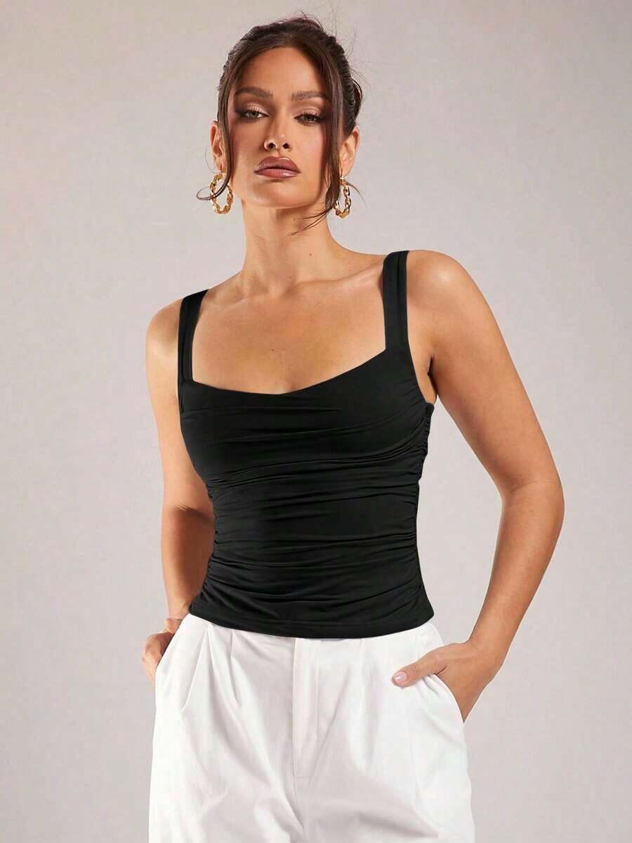 Camiseta de tirantes de unicolor minimalista para mujer - Negro - Ver 1