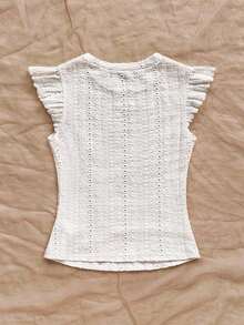 2 piezas Conjunto con Camiseta de Punto Blanco Acanalado con Volantes WYWH y Camiseta Sólida de Color Cereza, Estilo Bohemio, Boho, Floral Romántico, Vacaciones, Estilo Floral para Fiesta, Cita, Día de San Valentín, Pascua, Carnaval, Té de la Tarde - Beis - Ver 2