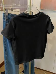 Monochromatic Ode To The Elegance Of Nature, Standard Size, Women's Casual Home T-Shirt, Printed, Round Neck, Sheer Short Sleeve - 黑色 - 查看 7