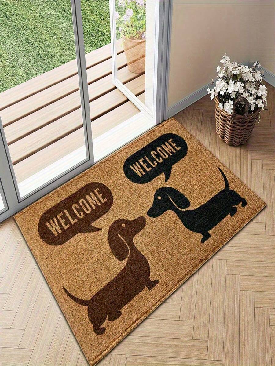 1pc Crystal Velvet Super Cute Brown & Black Long Plush Welcome Mat, Suitable For Porch, Kitchen Or Entryway, Perfect Gift For Pet Lovers, Easy To Clean, Interesting Design