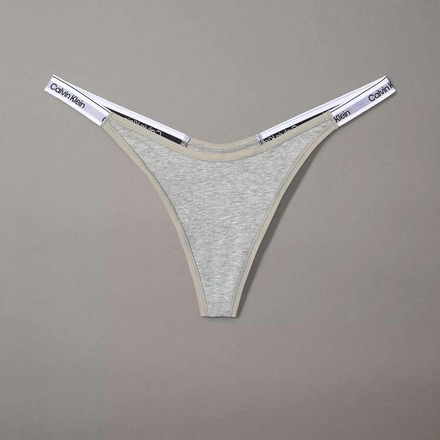 Calvin Klein Calvinklein Icon Logo Dipped String Thong Underwear Women Panties QD5157 - Grey Heather - 查看 1