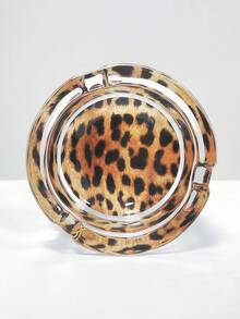 3.34-Inch Round Creative Fashionable Leopard Print Glass Ashtray, Home Decor, Bar/Hotel Accessory, Holiday Gift For Friends - Leopard Print - View 2