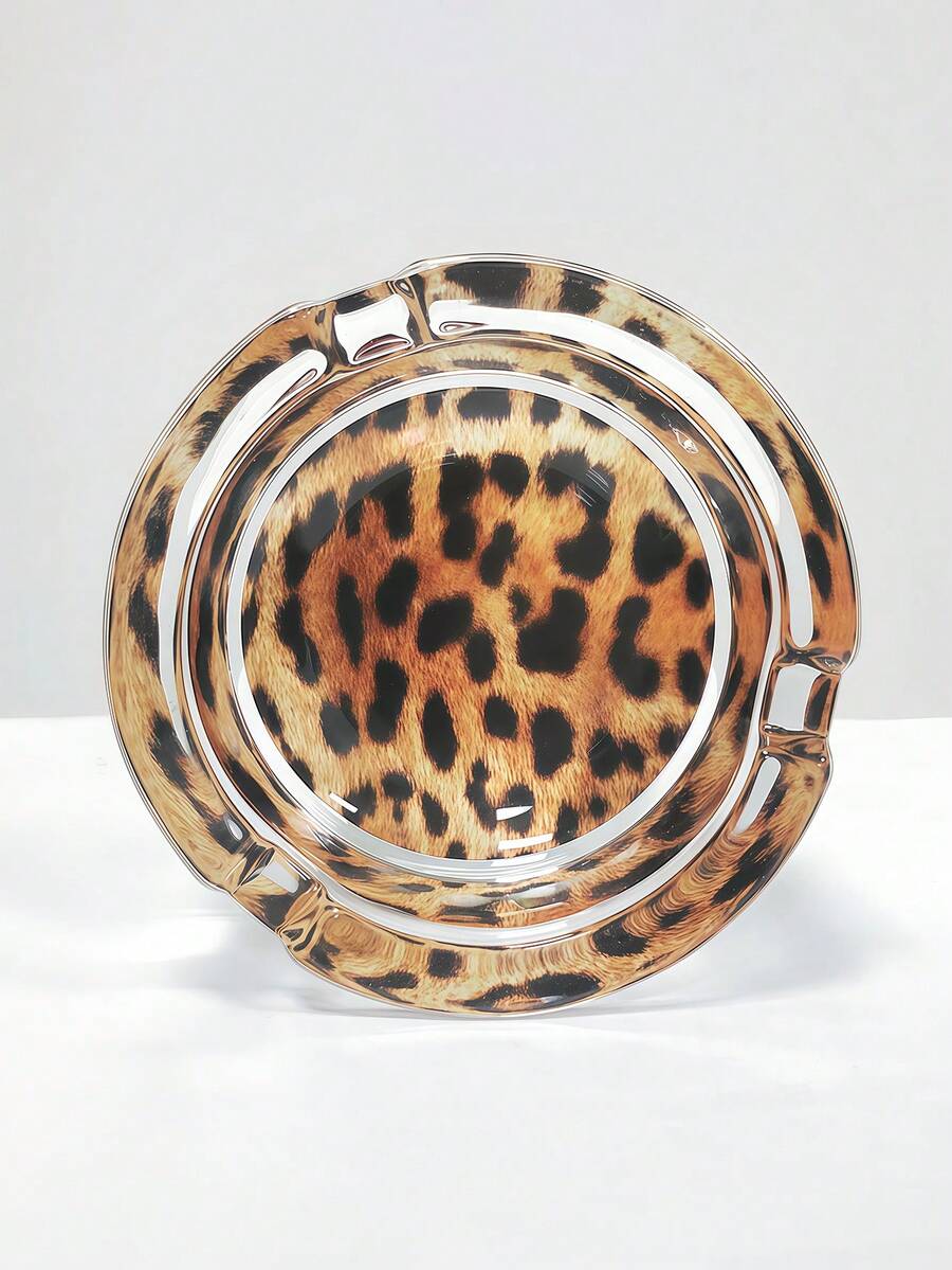 3.34-Inch Round Creative Fashionable Leopard Print Glass Ashtray, Home Decor, Bar/Hotel Accessory, Holiday Gift For Friends