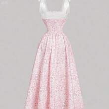 MOD Women Bowknot Strap Floral Print Long Dress For Summer,Graduation Dress,Modest Dresses For Women,Summer Dresses - Màu Lilac Tím - Xem 3