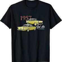 Coches vintage, coches clásicos, 1957 BEL AIR, años 50, camiseta amarilla de coche - Negro - Ver 1
