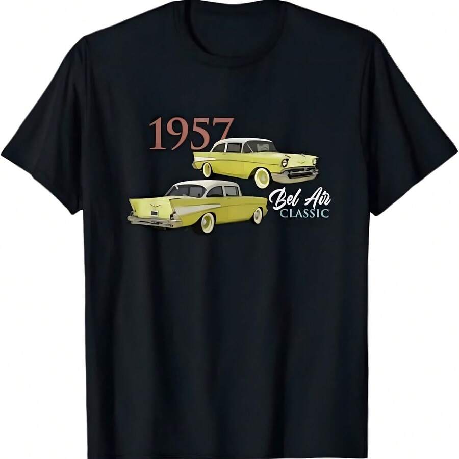 Coches vintage, coches clásicos, 1957 BEL AIR, años 50, camiseta amarilla de coche - Negro - Ver 1