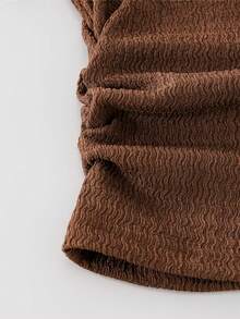 Girls' Basic Summer Set, Textured Knit Short Sleeve Top + Flowy Pants, Suitable For Casual, Ins Style, School, Vacation - Coffee Brown - View 5